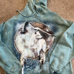 Comfort Colors Teal Hoodie with Wolf Design